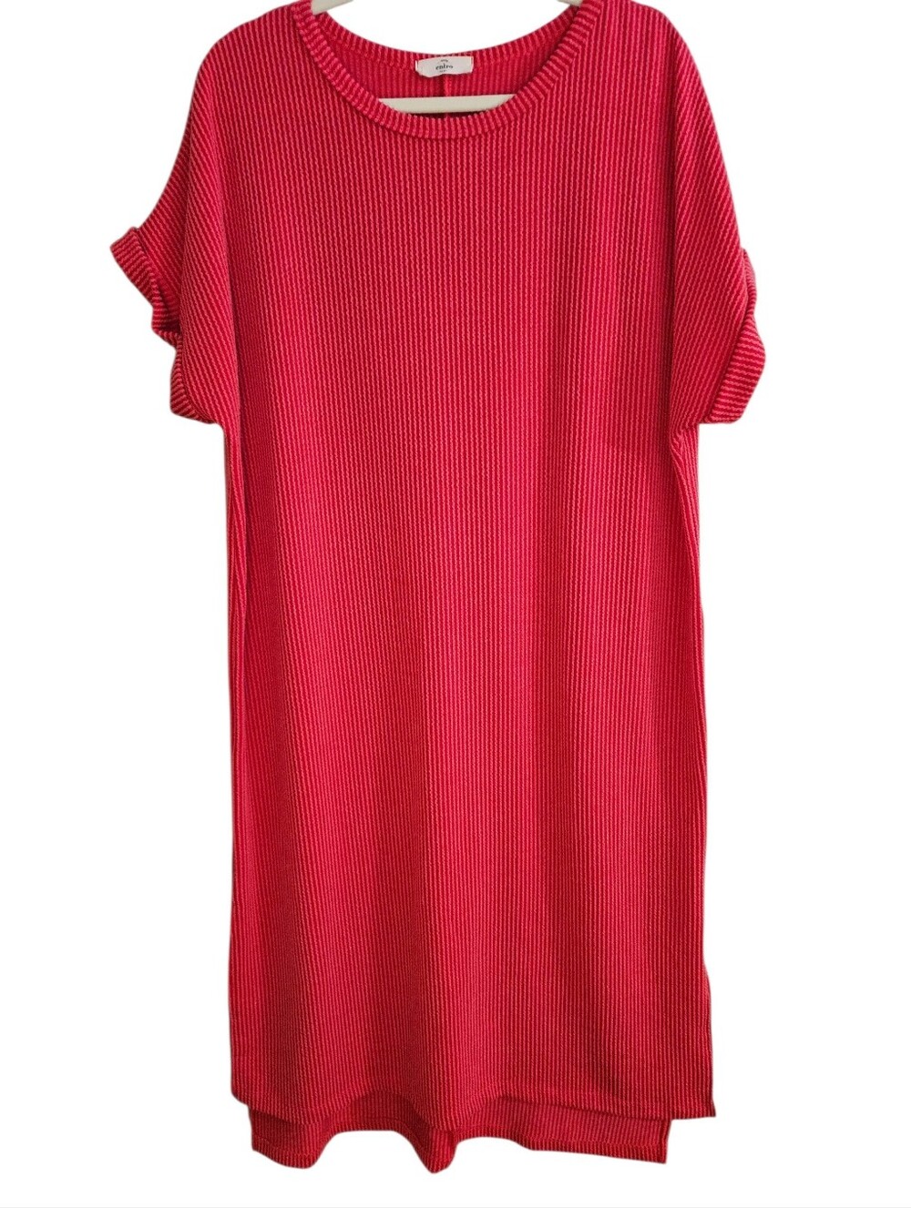 entro Women's Red Ribbed Crewneck Short-Sleeve Maxi Dress